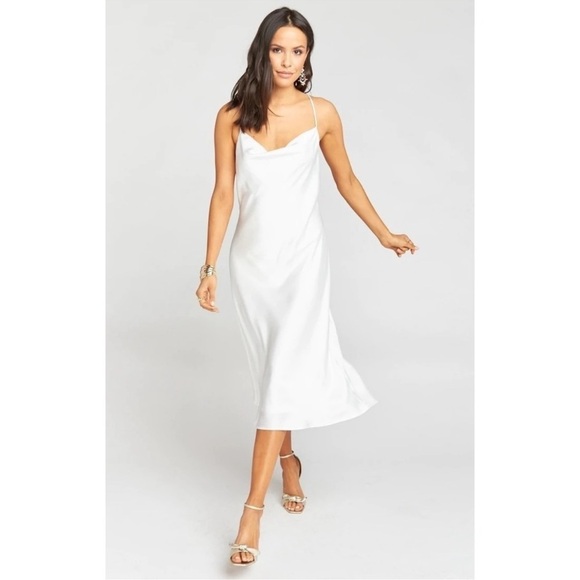 Show Me Your MuMu Verona Cowl Neck Slip Midi Dress in Ivory Luxe Satin Size M - Picture 2 of 14